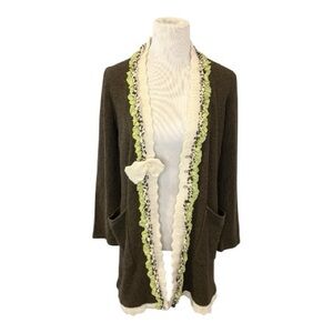 Field Flower Anthropologie Brown Cardigan Long Sweater Coat Jacket  Size Large